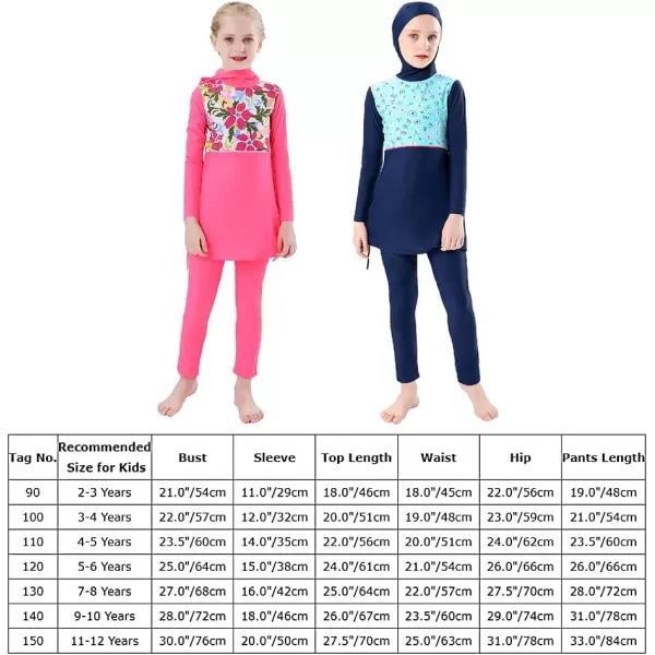 Muslim Swimsuits for Girls Kids Butterfly Islamic Swimwear Burkini Full Cover Hijab Top Pants Swim Costume Bathing SuitNavy Blue Butterfly  Long