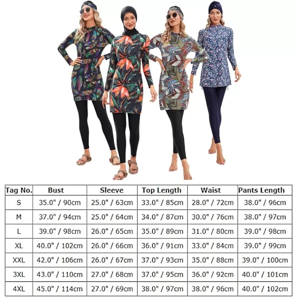 Muslim Swimsuits for Women Islamic Burkini Swimsuits Modest Swimwear Full Cover Hijab Top Pants Costume Bathing SuitBlue  Pink Floral