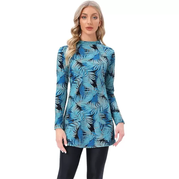 Muslim Swimsuits for Women Islamic Burkini Swimsuits Modest Swimwear Full Cover Hijab Top Pants Costume Bathing SuitBlue Leaves