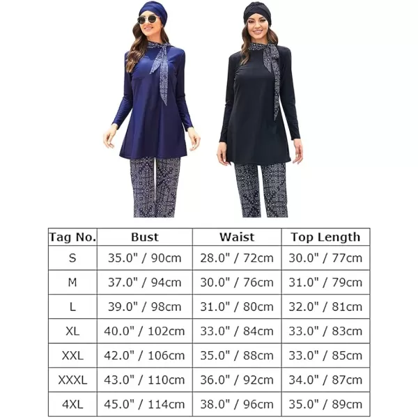 Muslim Swimsuits for Women Islamic Burkini Swimsuits Modest Swimwear Full Cover Hijab Top Pants Costume Bathing SuitNavy Blue Floral