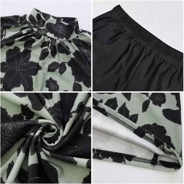 Muslim Swimsuits for Women Modest Islamic Arabic Swimwear Burkini Full Cover Hijab Top Pants Swimming Cap Bathing SuitsBlack  Green Floral