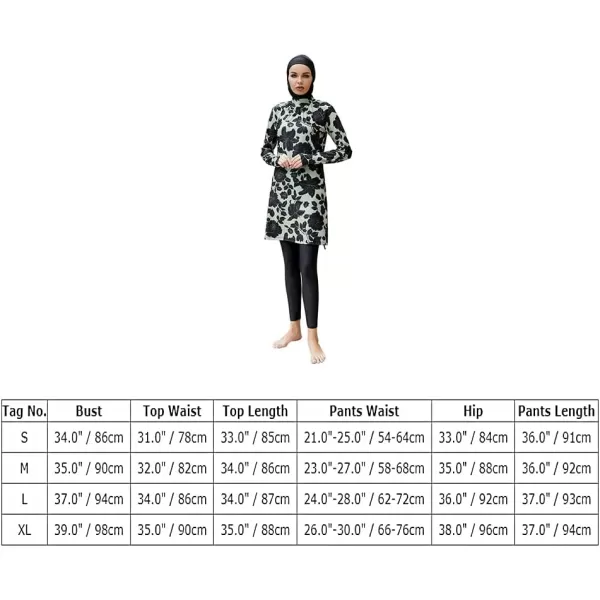 Muslim Swimsuits for Women Modest Islamic Arabic Swimwear Burkini Full Cover Hijab Top Pants Swimming Cap Bathing SuitsBlack  Green Floral