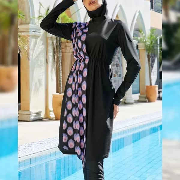 Muslim Swimsuits for Women Modest Islamic Arabic Swimwear Burkini Full Cover Hijab Top Pants Swimming Cap Bathing SuitsBlack  Purple Long