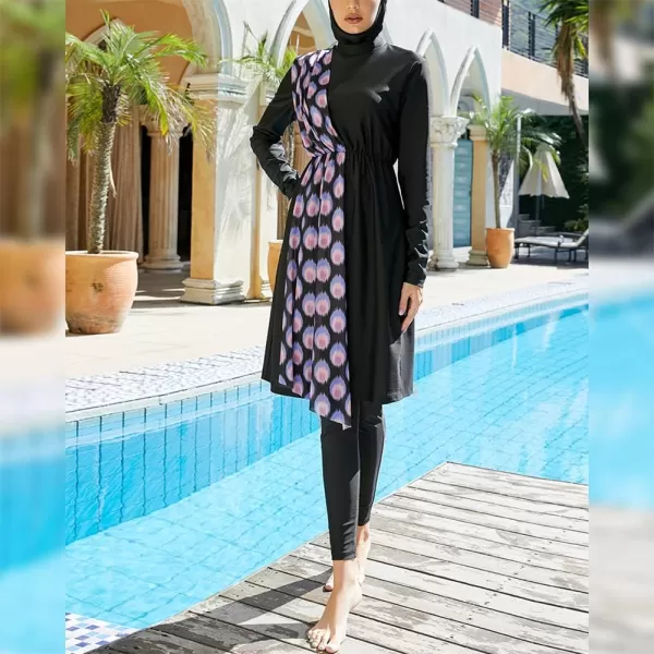 Muslim Swimsuits for Women Modest Islamic Arabic Swimwear Burkini Full Cover Hijab Top Pants Swimming Cap Bathing SuitsBlack  Purple Long