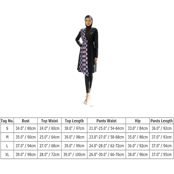 Muslim Swimsuits for Women Modest Islamic Arabic Swimwear Burkini Full Cover Hijab Top Pants Swimming Cap Bathing SuitsBlack  Purple Long