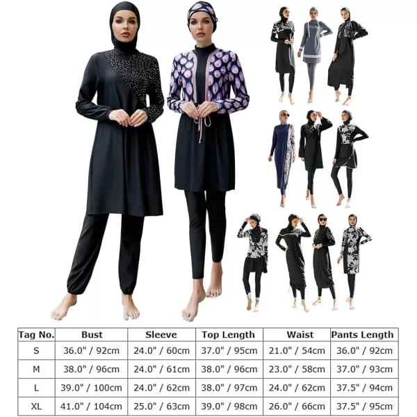 Muslim Swimsuits for Women Modest Islamic Arabic Swimwear Burkini Full Cover Hijab Top Pants Swimming Cap Bathing SuitsBlack  Split Hem