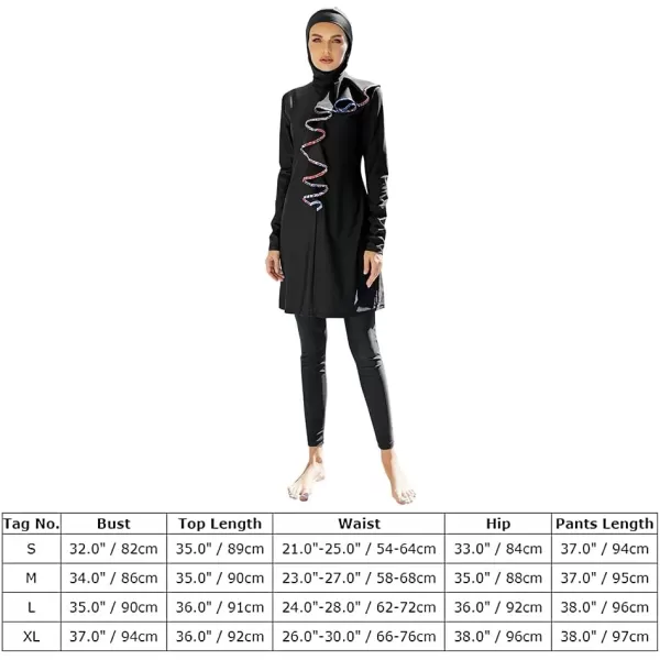 Muslim Swimsuits for Women Modest Islamic Arabic Swimwear Burkini Full Cover Hijab Top Pants Swimming Cap Bathing SuitsBlack