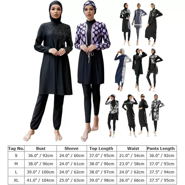 Muslim Swimsuits for Women Modest Islamic Arabic Swimwear Burkini Full Cover Hijab Top Pants Swimming Cap Bathing SuitsBlack Floral  Cape