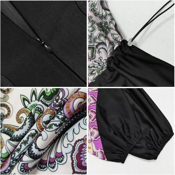 Muslim Swimsuits for Women Modest Islamic Arabic Swimwear Burkini Full Cover Hijab Top Pants Swimming Cap Bathing SuitsBlack Floral