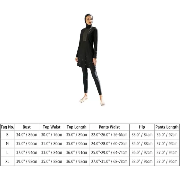 Muslim Swimsuits for Women Modest Islamic Arabic Swimwear Burkini Full Cover Hijab Top Pants Swimming Cap Bathing SuitsBlack Flower