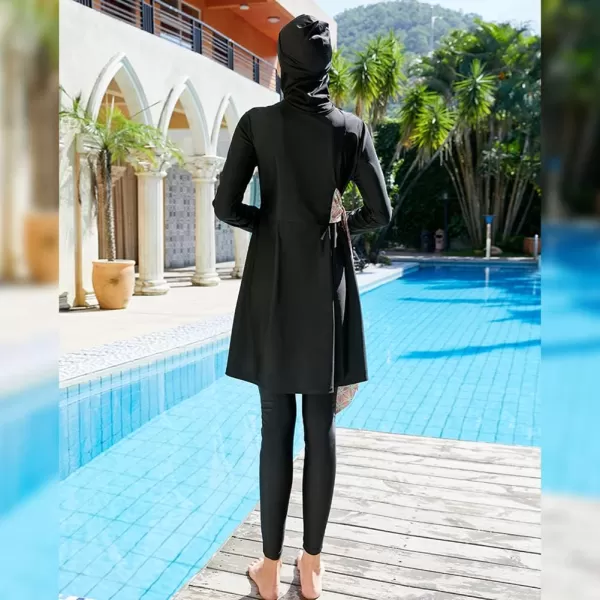 Muslim Swimsuits for Women Modest Islamic Arabic Swimwear Burkini Full Cover Hijab Top Pants Swimming Cap Bathing SuitsBlack Straps