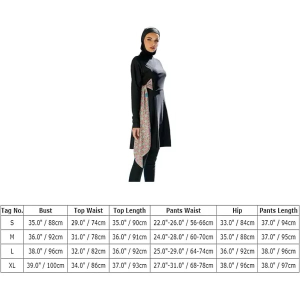 Muslim Swimsuits for Women Modest Islamic Arabic Swimwear Burkini Full Cover Hijab Top Pants Swimming Cap Bathing SuitsBlack Straps