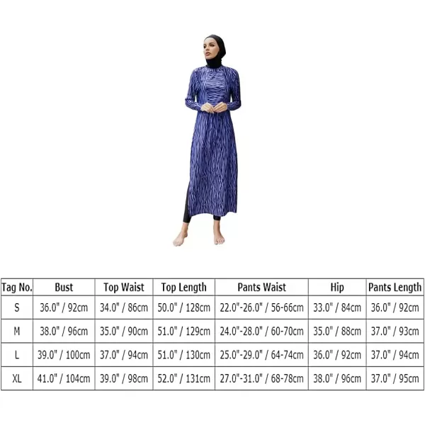 Muslim Swimsuits for Women Modest Islamic Arabic Swimwear Burkini Full Cover Hijab Top Pants Swimming Cap Bathing SuitsBlue Print