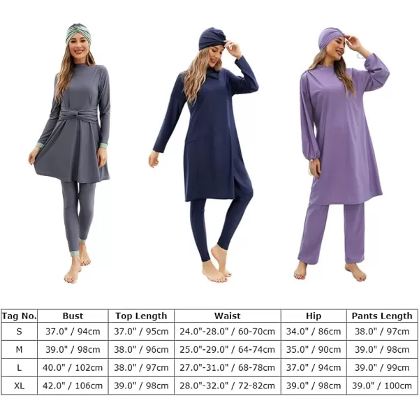 Muslim Swimsuits for Women Modest Islamic Arabic Swimwear Burkini Full Cover Hijab Top Pants Swimming Cap Bathing SuitsGray  Knot Front