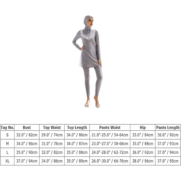 Muslim Swimsuits for Women Modest Islamic Arabic Swimwear Burkini Full Cover Hijab Top Pants Swimming Cap Bathing SuitsGray