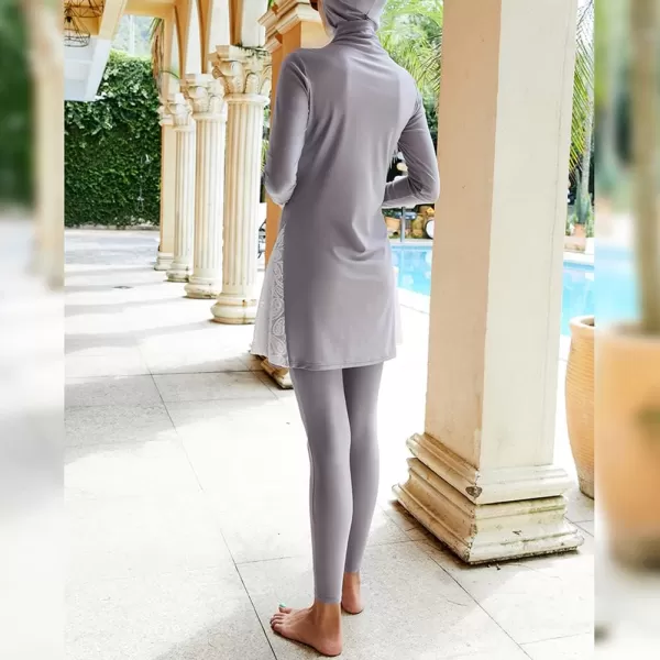 Muslim Swimsuits for Women Modest Islamic Arabic Swimwear Burkini Full Cover Hijab Top Pants Swimming Cap Bathing SuitsGray