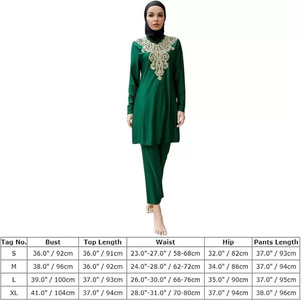 Muslim Swimsuits for Women Modest Islamic Arabic Swimwear Burkini Full Cover Hijab Top Pants Swimming Cap Bathing SuitsGreen