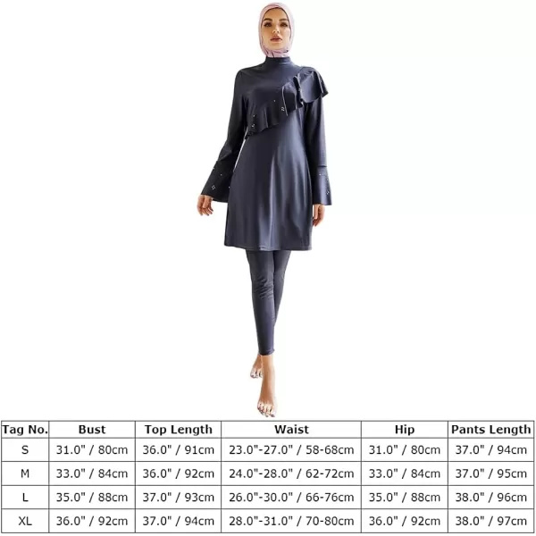 Muslim Swimsuits for Women Modest Islamic Arabic Swimwear Burkini Full Cover Hijab Top Pants Swimming Cap Bathing SuitsGreyblue