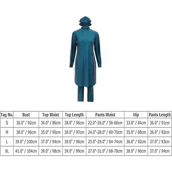 Muslim Swimsuits for Women Modest Islamic Arabic Swimwear Burkini Full Cover Hijab Top Pants Swimming Cap Bathing SuitsLake Blue