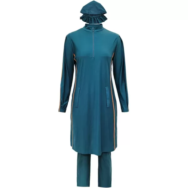 Muslim Swimsuits for Women Modest Islamic Arabic Swimwear Burkini Full Cover Hijab Top Pants Swimming Cap Bathing SuitsLake Blue