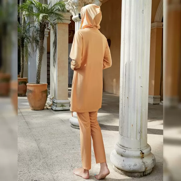 Muslim Swimsuits for Women Modest Islamic Arabic Swimwear Burkini Full Cover Hijab Top Pants Swimming Cap Bathing SuitsOrange