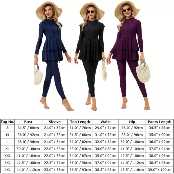 Muslim Swimsuits for Women Modest Islamic Swimwear Burkini Full Cover Hijab Top Pants with Swimming Cap Bathing SuitsFuchsia