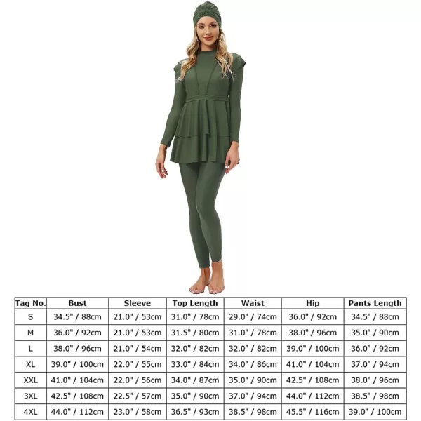 Muslim Swimsuits for Women Modest Islamic Swimwear Burkini Full Cover Hijab Top Pants with Swimming Cap Bathing SuitsGreen