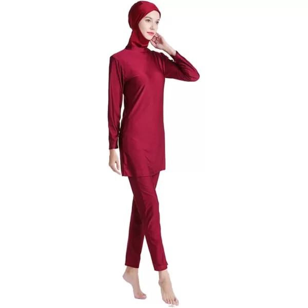 Muslim Swimsuits for Women Modest Islamic Swimwear Burkini Full Cover Hijab Top Pants with Swimming Cap Bathing SuitsRed  Floral