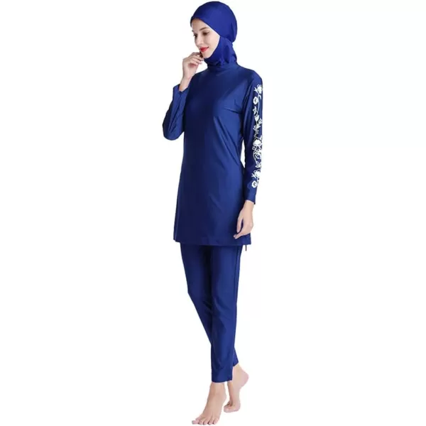 Muslim Swimsuits for Women Modest Islamic Swimwear Burkini Full Cover Hijab Top Pants with Swimming Cap Bathing SuitsRoyal Blue  Floral