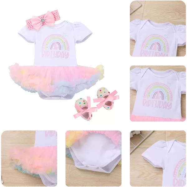 My 12 1st 2nd Birthday Outfit Girl Baby Romper Tutu DressShiny Crown Headband Cake Smash Dress Clothes 2PCS Skirt SetPink  Rainbow 1st Birthday