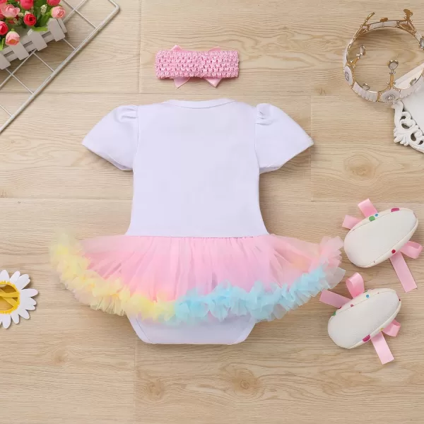 My 12 1st 2nd Birthday Outfit Girl Baby Romper Tutu DressShiny Crown Headband Cake Smash Dress Clothes 2PCS Skirt SetPink  Rainbow One