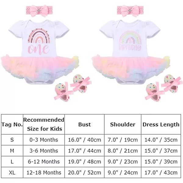 My 12 1st 2nd Birthday Outfit Girl Baby Romper Tutu DressShiny Crown Headband Cake Smash Dress Clothes 2PCS Skirt SetPink  Rainbow One