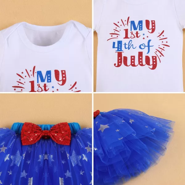 My 1st 4th of July Outfit Baby Girl RomperStar Tutu SkirtSequin HeadbandLeg Warmers Independence Day 4PCS Clothes Set002 White  Blue