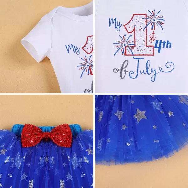 My 1st 4th of July Outfit Baby Girl RomperStar Tutu SkirtSequin HeadbandLeg Warmers Independence Day 4PCS Clothes Set003 White  Blue