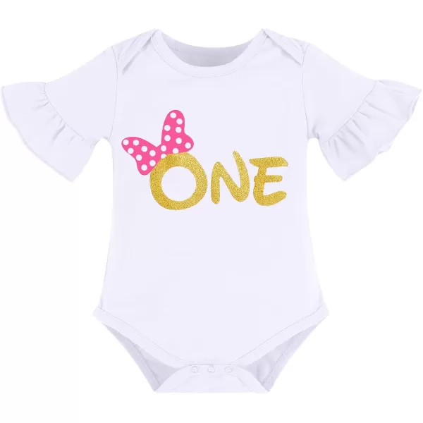 My 1st Birthday Baby Girl Mouse Cake Smash Outfit Polka Dot Romper Tutu Skirt Headband Dress Costume for Party Photo ShootWhite  Hot Pink