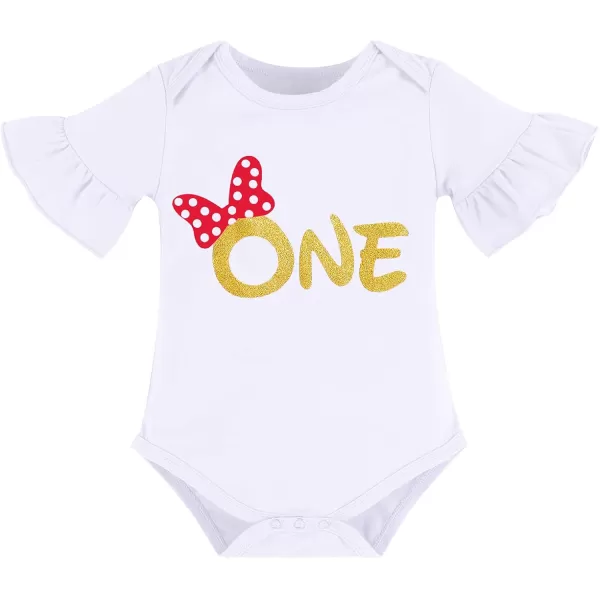 My 1st Birthday Baby Girl Mouse Cake Smash Outfit Polka Dot Romper Tutu Skirt Headband Dress Costume for Party Photo ShootWhite  Red