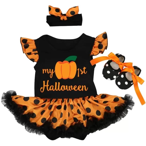 My 1st Halloween Outfit Baby Girls Pumpkin Romper Tutu Dress  Headband Shoes Birthday Party Dress up Costume 3pcs SetOrange Pumpkin