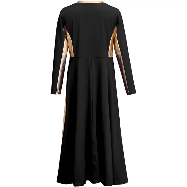 OwlFay Girls Metallic Gold Color Block Liturgical Praise Dance Dress Loose Fit Full Length Ruffle Tunic Skirt Worship CostumeBlack  Gold