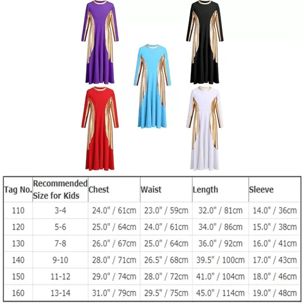 OwlFay Girls Metallic Gold Color Block Liturgical Praise Dance Dress Loose Fit Full Length Ruffle Tunic Skirt Worship CostumeNavy Blue  Gold