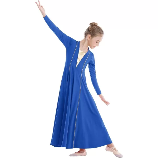 OwlFay Girls Metallic VNeck Liturgical Praise Dance Dress Ruffle Loose Fit Full Length Long Sleeve Worship Dancewear CostumeOwlFay Girls Metallic VNeck Liturgical Praise Dance Dress Ruffle Loose Fit Full Length Long Sleeve Worship Dancewear Costume