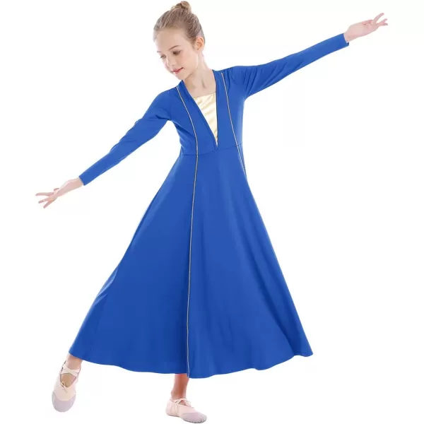 OwlFay Girls Metallic VNeck Liturgical Praise Dance Dress Ruffle Loose Fit Full Length Long Sleeve Worship Dancewear CostumeOwlFay Girls Metallic VNeck Liturgical Praise Dance Dress Ruffle Loose Fit Full Length Long Sleeve Worship Dancewear Costume