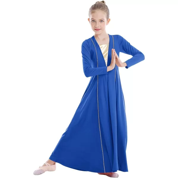 OwlFay Girls Metallic VNeck Liturgical Praise Dance Dress Ruffle Loose Fit Full Length Long Sleeve Worship Dancewear CostumeOwlFay Girls Metallic VNeck Liturgical Praise Dance Dress Ruffle Loose Fit Full Length Long Sleeve Worship Dancewear Costume