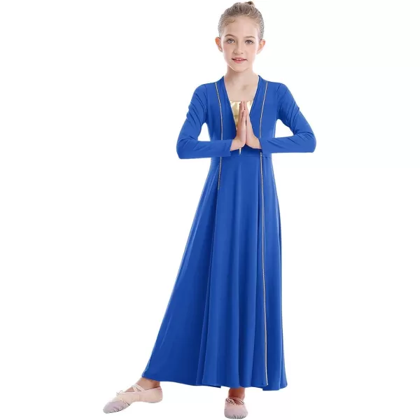 OwlFay Girls Metallic VNeck Liturgical Praise Dance Dress Ruffle Loose Fit Full Length Long Sleeve Worship Dancewear CostumeOwlFay Girls Metallic VNeck Liturgical Praise Dance Dress Ruffle Loose Fit Full Length Long Sleeve Worship Dancewear Costume