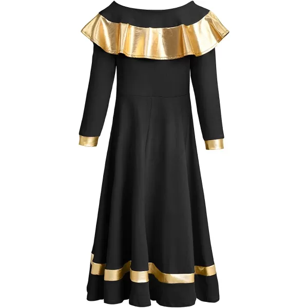 OwlFay Girls Ruffle Metallic Gold Color Block Praise Dance Dress Liturgical Lyrical Worship Tunic Skirt Kid Dancewear CostumeOwlFay Girls Ruffle Metallic Gold Color Block Praise Dance Dress Liturgical Lyrical Worship Tunic Skirt Kid Dancewear Costume