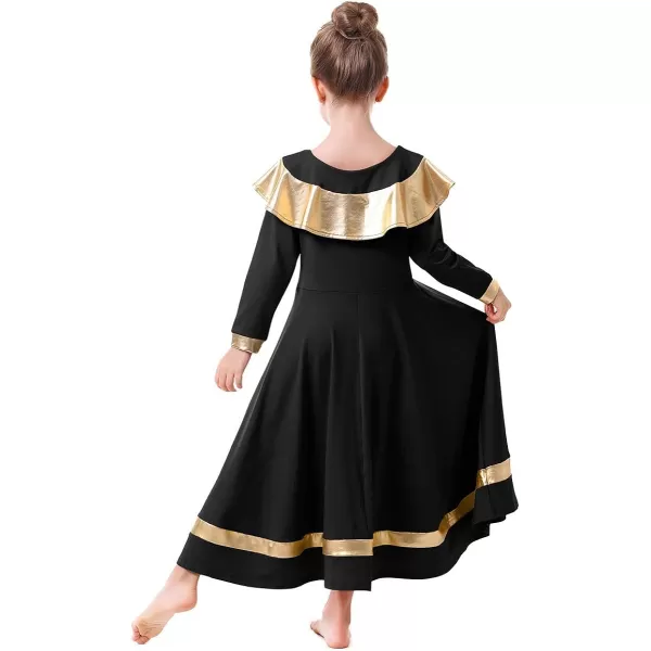 OwlFay Girls Ruffle Metallic Gold Color Block Praise Dance Dress Liturgical Lyrical Worship Tunic Skirt Kid Dancewear CostumeOwlFay Girls Ruffle Metallic Gold Color Block Praise Dance Dress Liturgical Lyrical Worship Tunic Skirt Kid Dancewear Costume