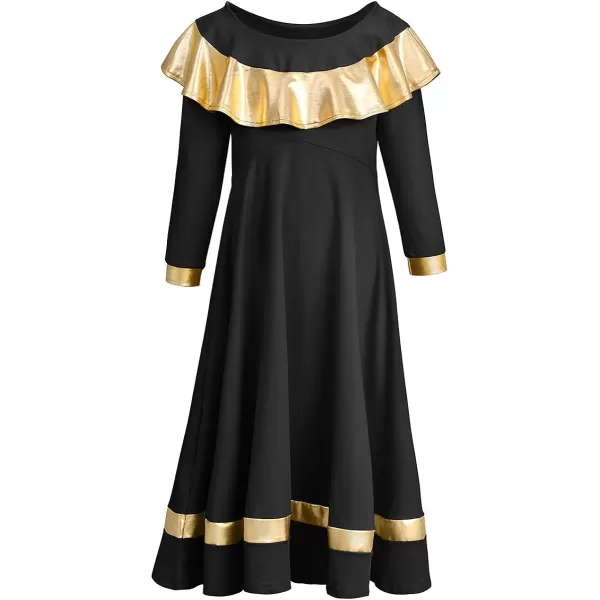 OwlFay Girls Ruffle Metallic Gold Color Block Praise Dance Dress Liturgical Lyrical Worship Tunic Skirt Kid Dancewear CostumeOwlFay Girls Ruffle Metallic Gold Color Block Praise Dance Dress Liturgical Lyrical Worship Tunic Skirt Kid Dancewear Costume