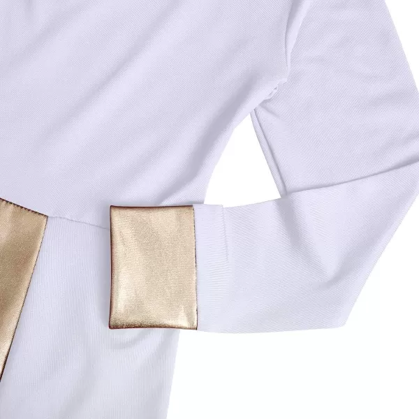 OwlFay Kid Girls Metallic Gold VNeck Long Sleeve Praise Dance Dresses Loose Fit Full Length Liturgical Lyrical Worship SkirtWhite  Gold