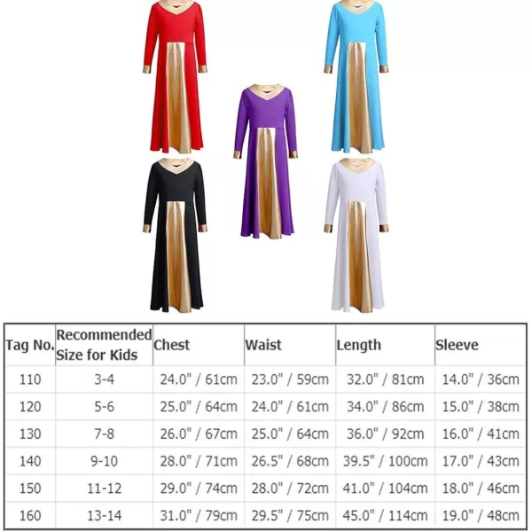 OwlFay Kid Girls Metallic Gold VNeck Long Sleeve Praise Dance Dresses Loose Fit Full Length Liturgical Lyrical Worship SkirtWine Red  Gold