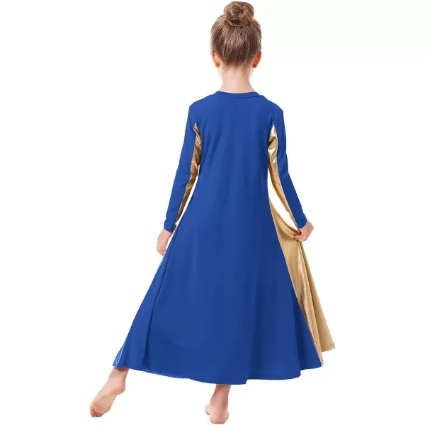 OwlFay Metallic Gold Praise Dance Dress for Girls Kids Long Sleeve Color Block Liturgical Lyrical Worship Dancewear CostumeWine Red  Gold