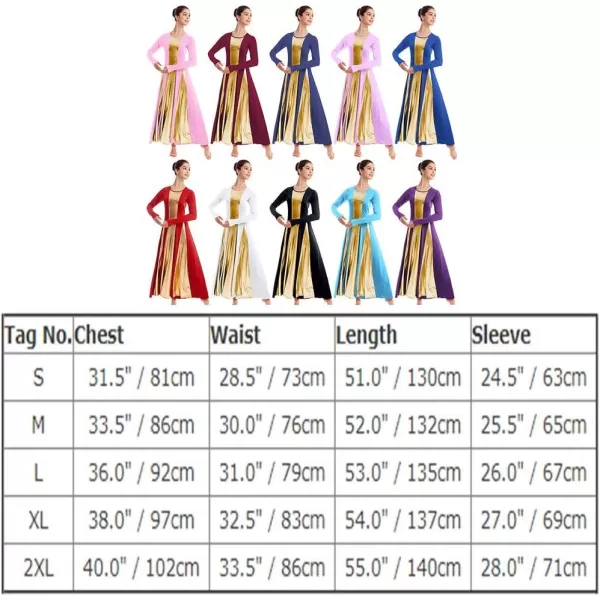 OwlFay Metallic Praise Dance Dress for Women Color Block Liturgical Full Length Swing Gown Ruffle Tunic Circle Skirt CostumeBlack